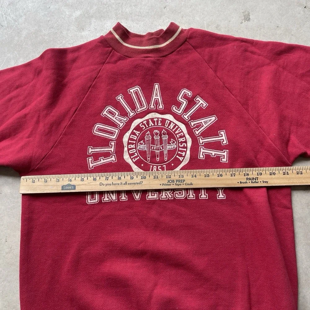 Vintage Florida State Flocked Crewneck‎ Sweatshirt FSU 70s Size Medium Red